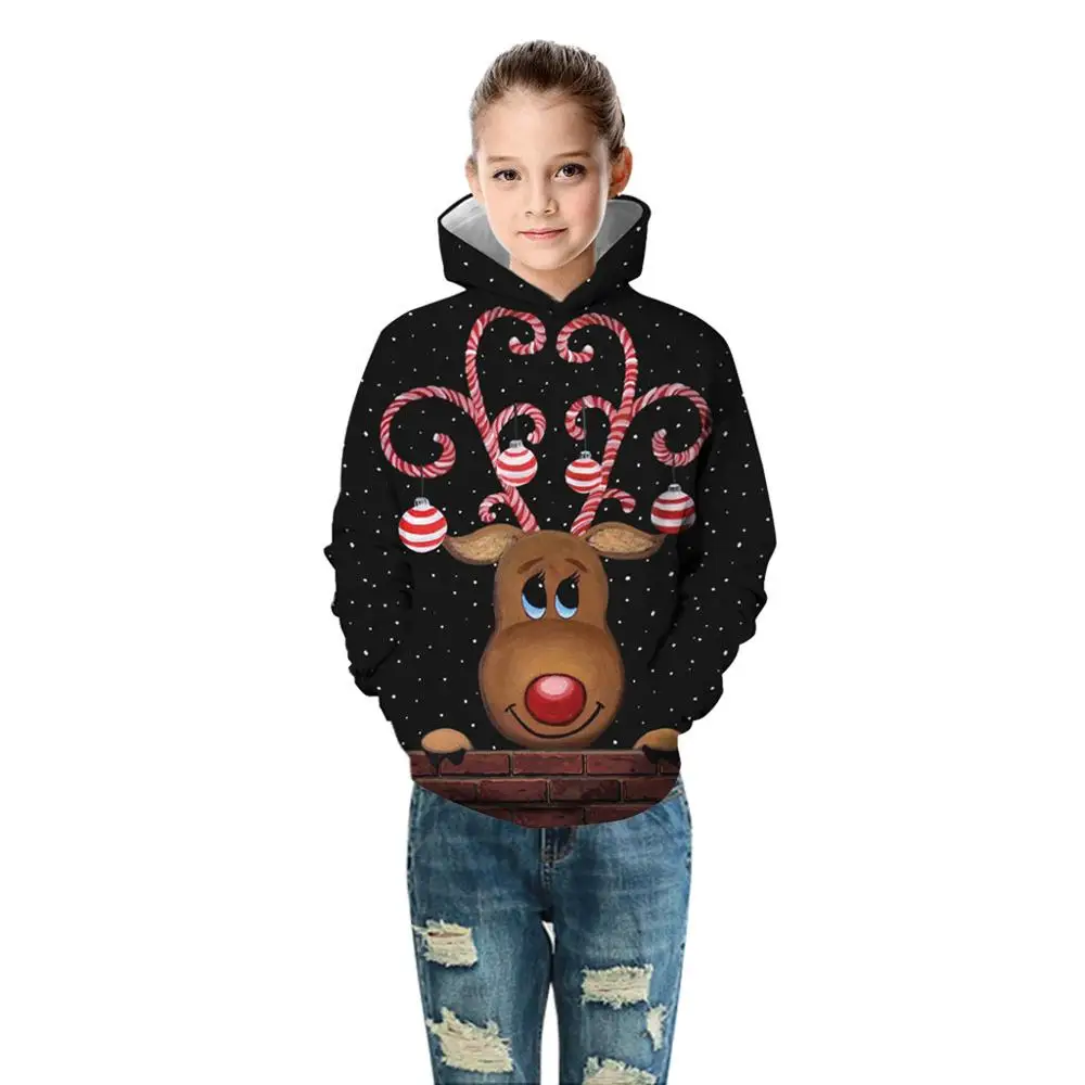 Для подростков, детей мальчиков Штаны для девочек с рождественским изображением 3D принт с героями мультфильмов, топы с рисунком оленя толстовка с карманами с капюшоном