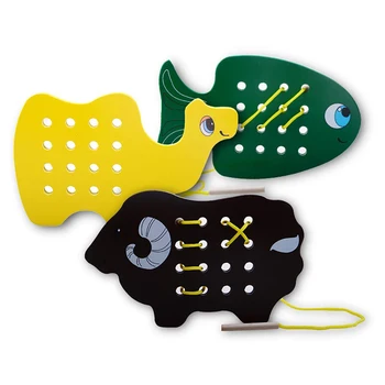 

3Pcs/ Set Fish Camel Sheep Threading Board Handmade Line Threading Toy Basic Life Skills Learning Montessori Educational Toys