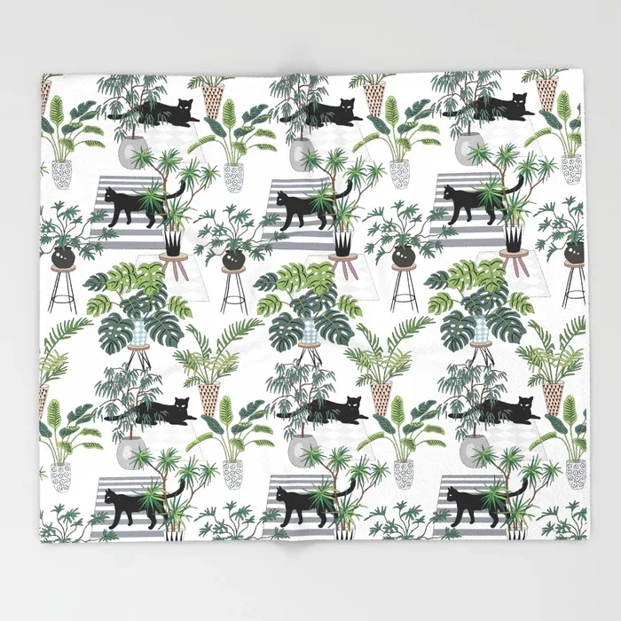 

Cat Cartoon Throws for Sofa Cute Kids Design Cats in the Interior Pattern Blankets Christmas Decorations for Home Custom Blanket