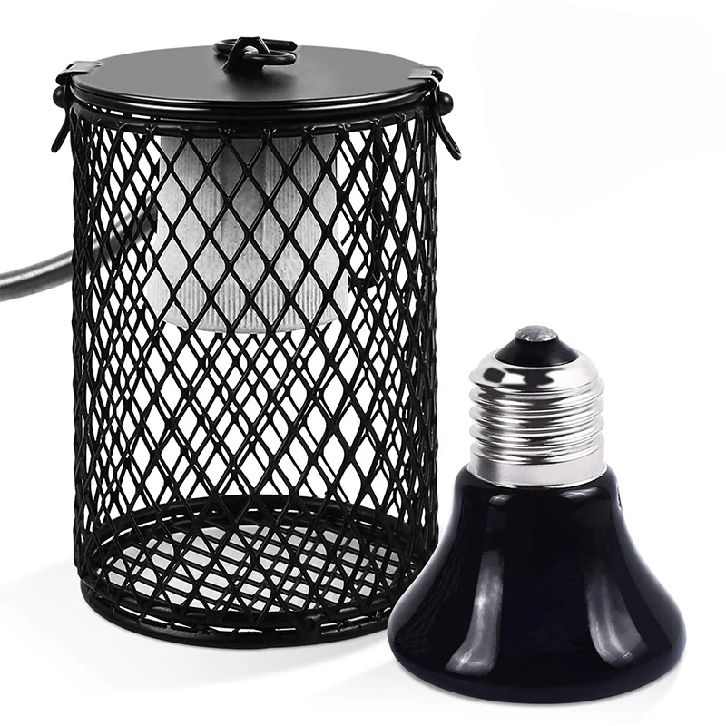 

Reptile Heat Lamp With Guard, Ceramic Heat Emitter Basking Heater Lamp For Turtles, Chicks, Lizard, Snake With Power Switch&Anti