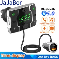 JaJaBor-transmisor FM para coche, receptor de Audio y música auxiliar, bajos, PD18W, tipo C, QC3.0, Cargador USB, manos libres, Bluetooth, compatible con Kit 5,0