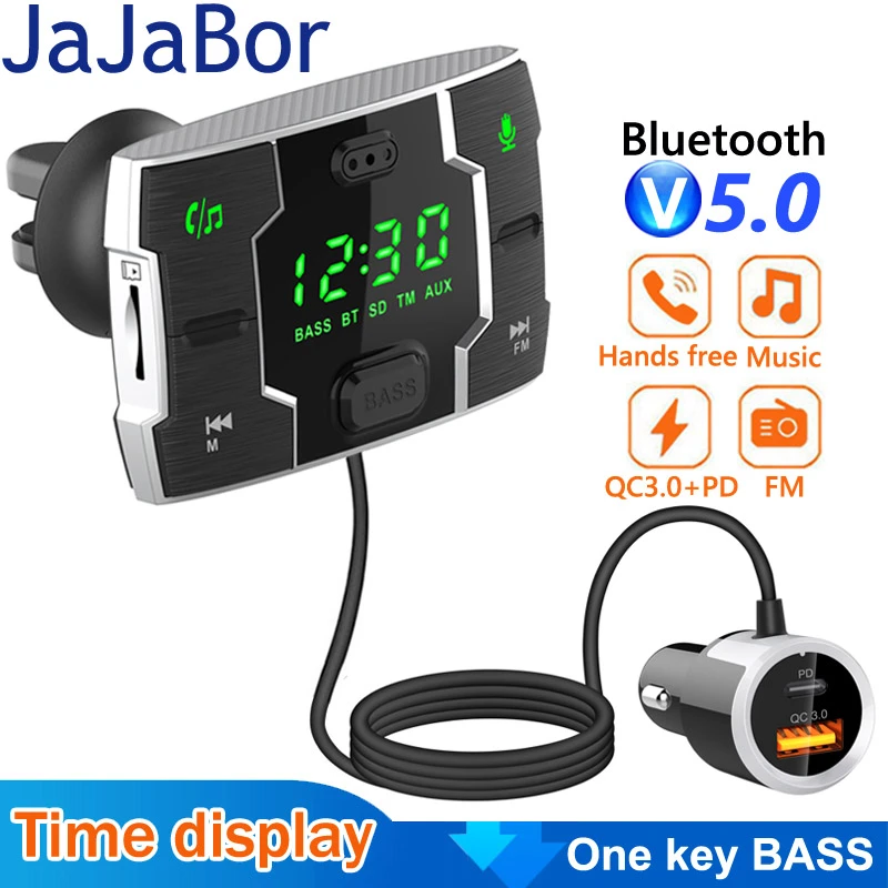 Jajabor Fm Transmitter Aux Audio Music Receiver Bass Pd18w Type C Qc3.0