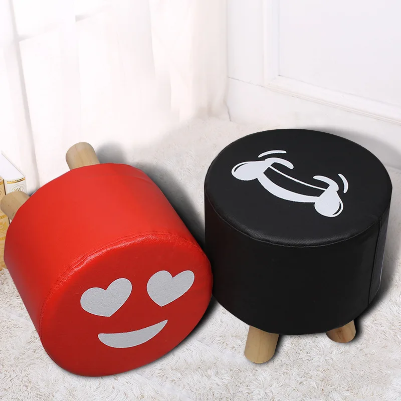 

PU Leather Footstool Funny-Style Smiling Face Bag Small Stool Solid Wood Living Room Sofa Take Footstool Furniture Daily Use Sto