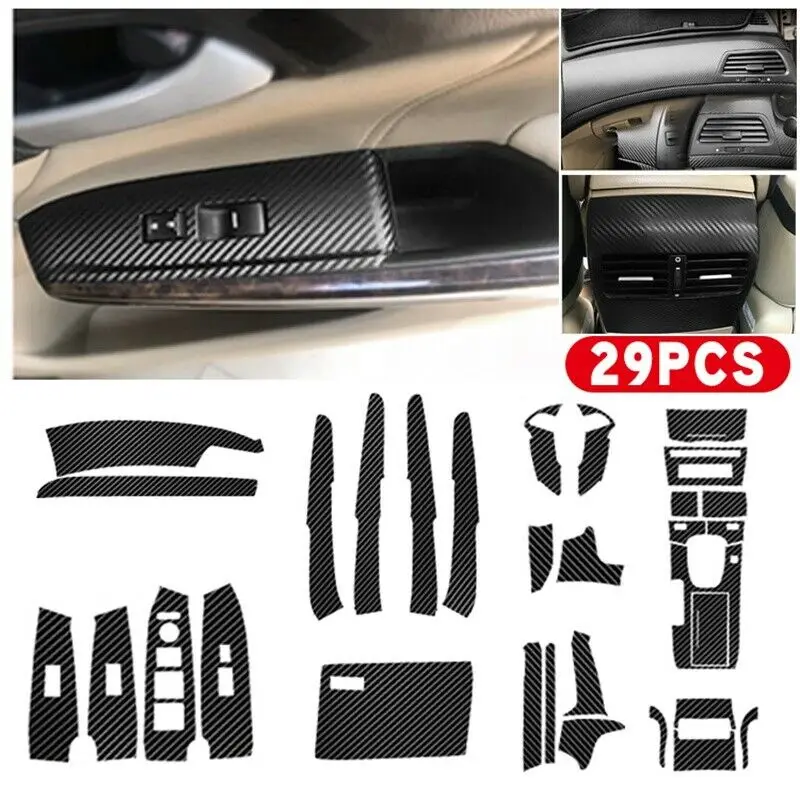 

Для Honda Accord 2008-2012 стильный комплект из углеродного волокна для салона автомобиля, отделка, 29 шт. наклеек для салона автомобиля