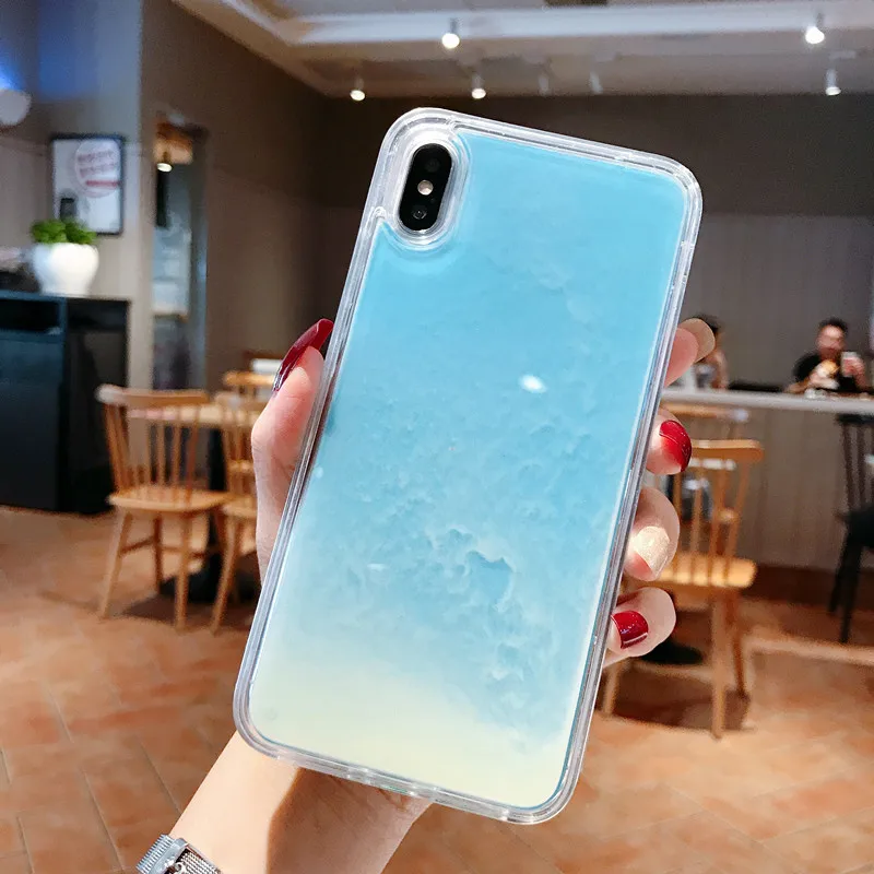 Блестящий светящийся неоновый песок чехол для iphone 6 6s 7 8 Plus 11 Pro X XS MAX XR жидкий зыбучий песок светящийся Темный мягкий чехол для телефона чехол - Цвет: Blue