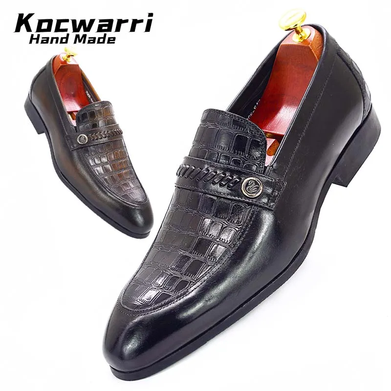 

LUXURY MEN'S LEATHER SHOES CROCODILE PRINTS PENNY LOAFERS MEN CASUAL SHOES BLACK COFFEE SLIP ON OFFICE WEDDING DRESS SHOES MEN
