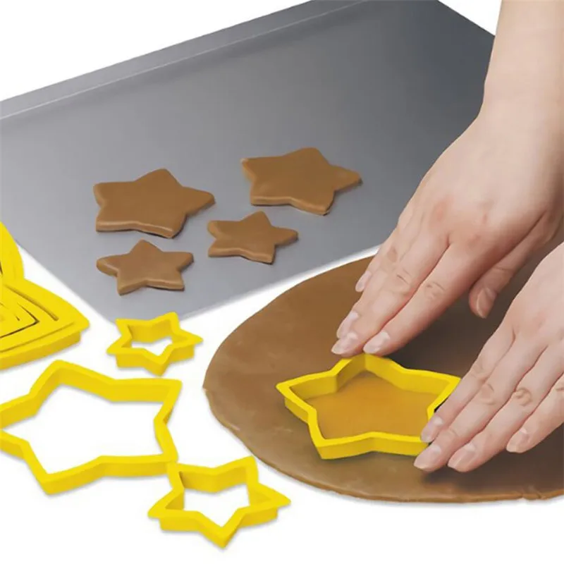 6Pcs/set Star Shape Cookie Cutter Christmas Tree Fondant Plunger Cake Biscuit Cutter Mold 3D Cake Decorating Tools Baking Moulds