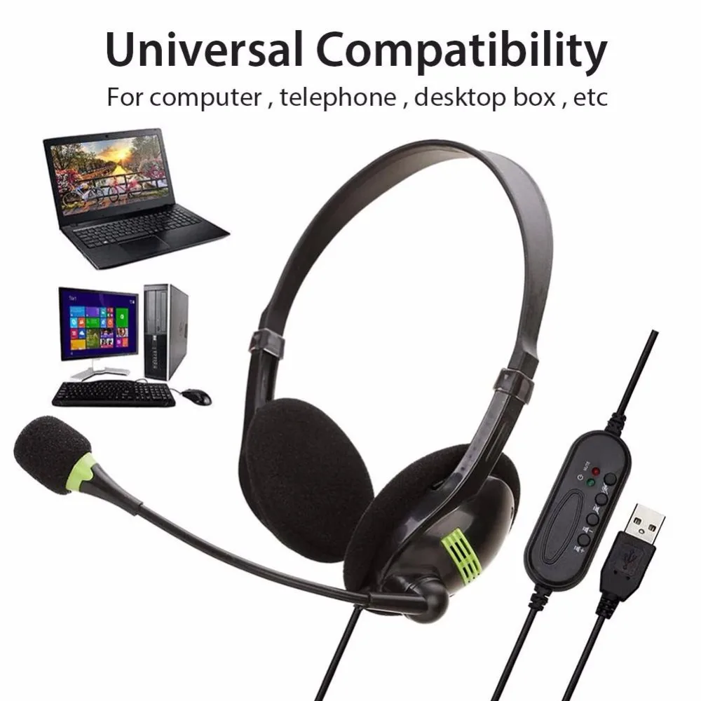 kebidu 3.5mm Noise Cancelling Wired Headphones Microphone Universal USB Headset With Microphone For PC /Laptop/Computer