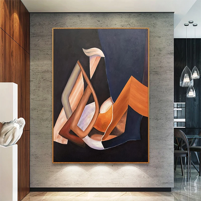 

Pure hand-painted Oil Painting Decorative Painting Vertical Version Of Abstract Black And White Modern Porch Light Corridor Extr