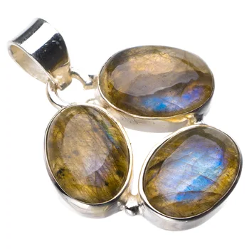 

StarGems Natural Blue Fire Labradorite Handmade 925 Sterling Silver Pendant 1.25" D9404