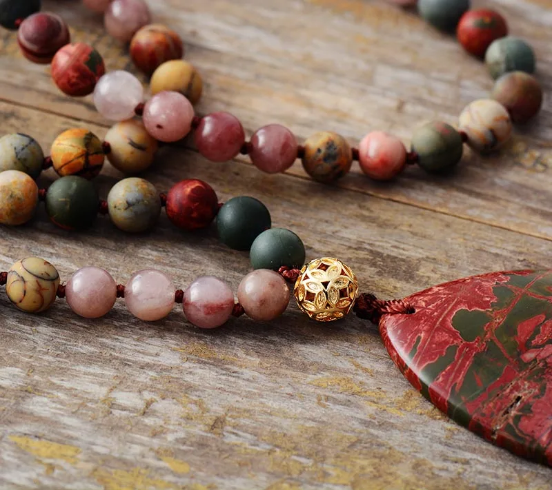 Luxury Natural Stones Jaspers Gold Charm Pendant Necklace Women Trendy Chic Ethnic Meditation Necklace Jewelry Wholesale - Image 4