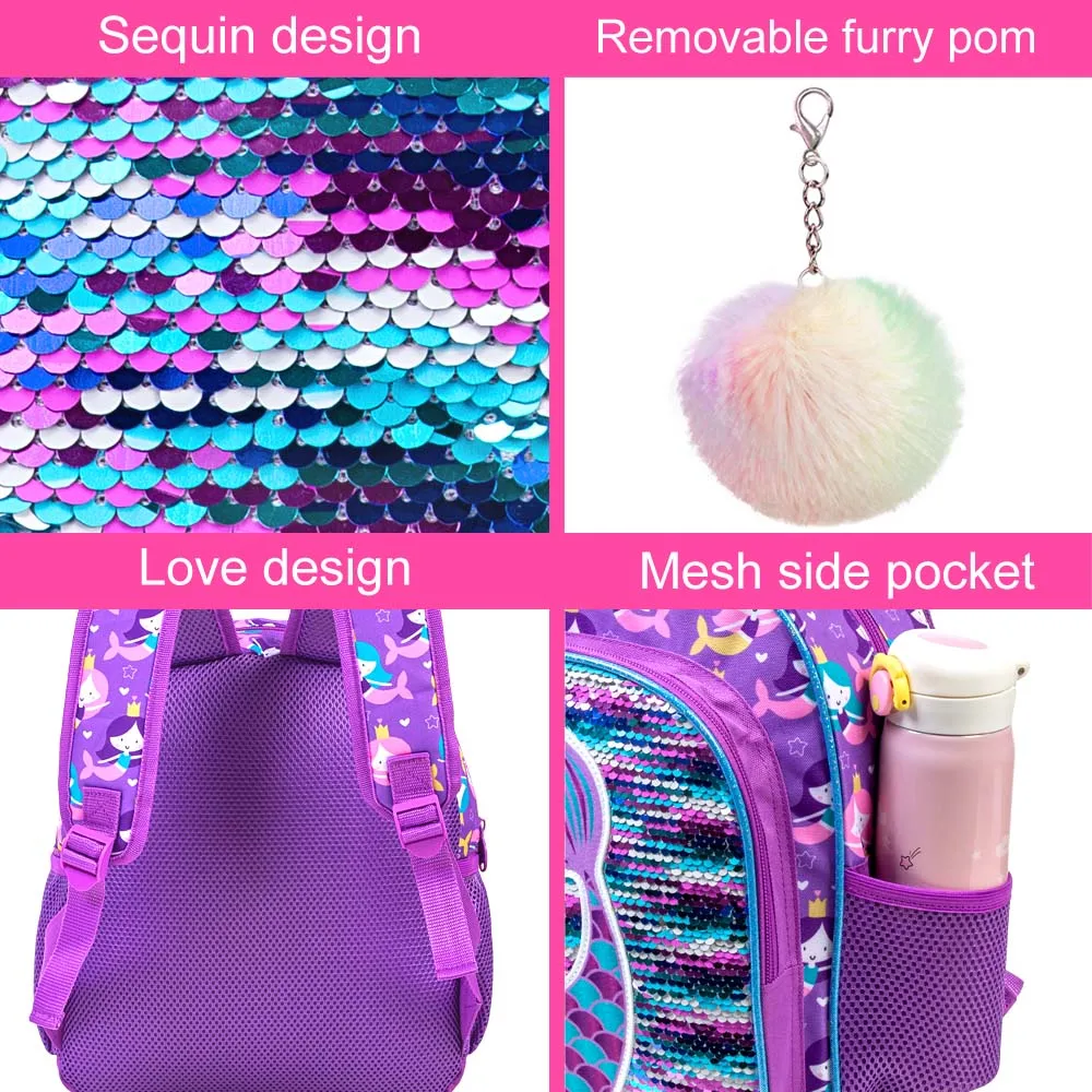Mermaid Backpack for Girls, 12" Toddler Sequin Kids Bookbag, Cute Animal Preschool Kindergarten Schoolbag 5