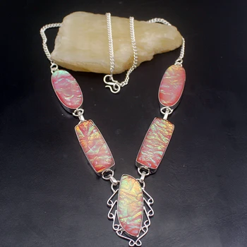 

FASHION Jewelry Unique Dichroic Glass 925 Sterling Silver Women Necklace 19 inches VC09