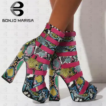 

BONJOMARISA New INS Brand Designer Ankle Boots Fashion Colorful Party Platform Boots Women 2020 High Heels Dress Shoes Woman