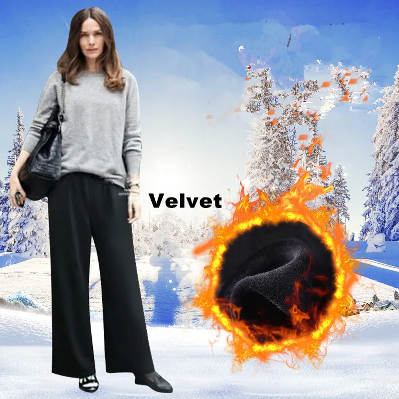 Velvet Весна Осень широкий, брючный брюки богемные плюс размер женские свободные широкие брюки эластичные с высокой талией женские широкие брюки - Цвет: Velvet