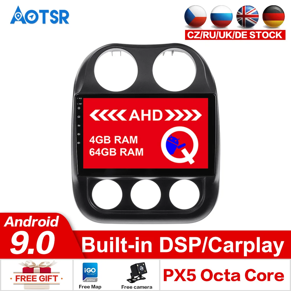 Aotsrアンドロイド9.0 64ギガバイト車nagivation gpsジープコンパス2010 2016車トラッカーアクセサリー1 din