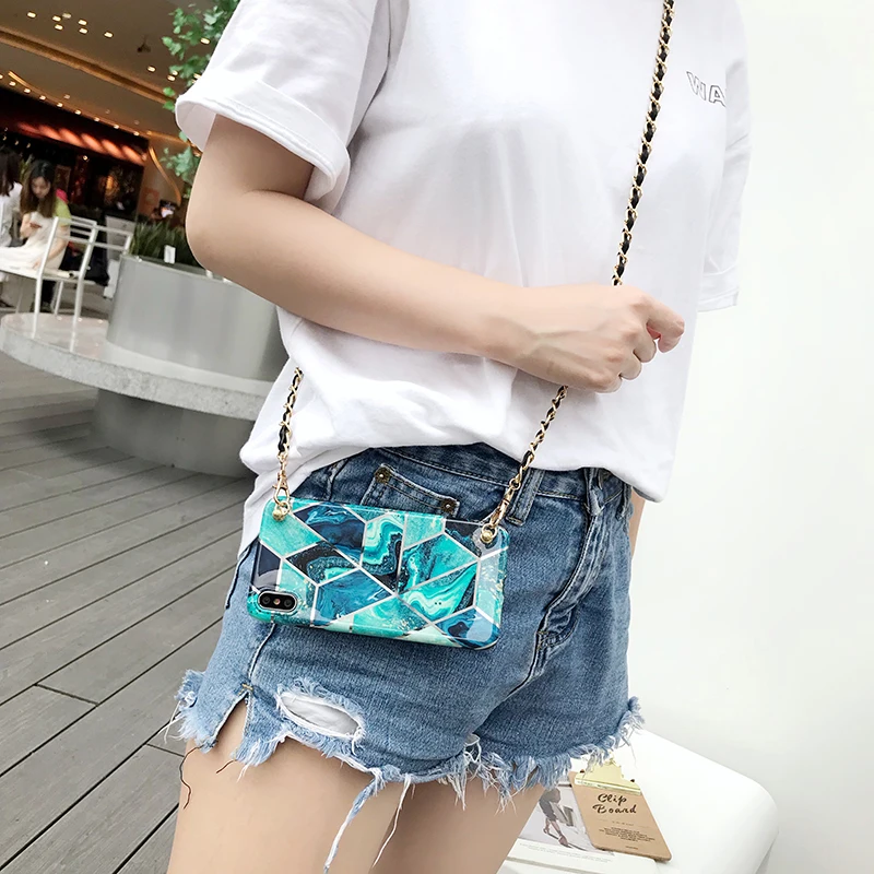 Unique Granite Marble Crossbody Cover Case with long strap chain For iPhone 11 PRO XS MAX XR X 8 7 6 plus Insta cool Gift | Мобильные