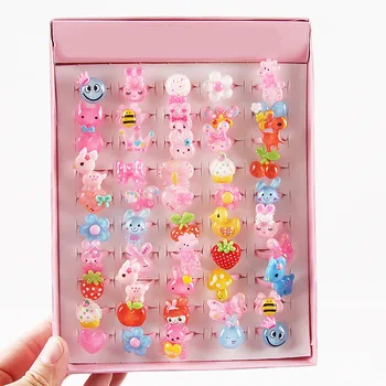 

50PCS Children's Cartoon ring Acrylic decorative toys Girl Princess dress up game toy makeup Prop Masquerade Treasure hunting