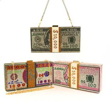 

Bags For Women 2020 New Stack Of Cash Designer Box Women Money Clutch Purse Evening Bags Diamond Party Cocktail Purse Handbag