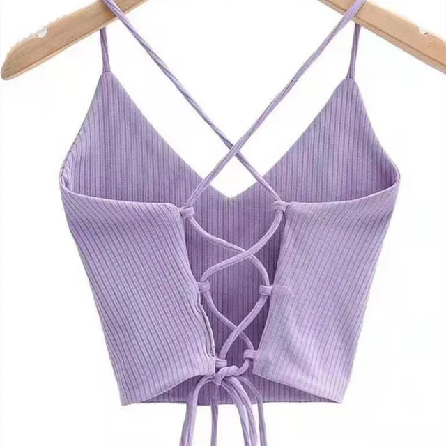 WANAYOU Sexy Yoga Shirt Women Beautiful Back Cross Tie Rope Knitted Workout Tops Summer Seamless Short