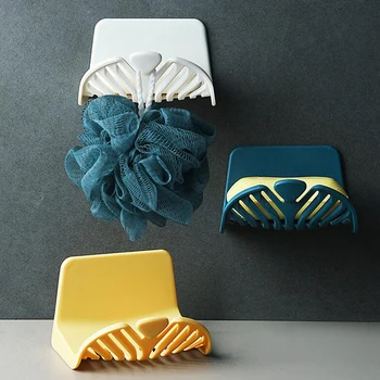 

Soap Holder Bathroom Shower Storage Box Adhesive Dish Plate Tray Holder Bathroom Free Punching Drain Plastic Tray Wall Shelf