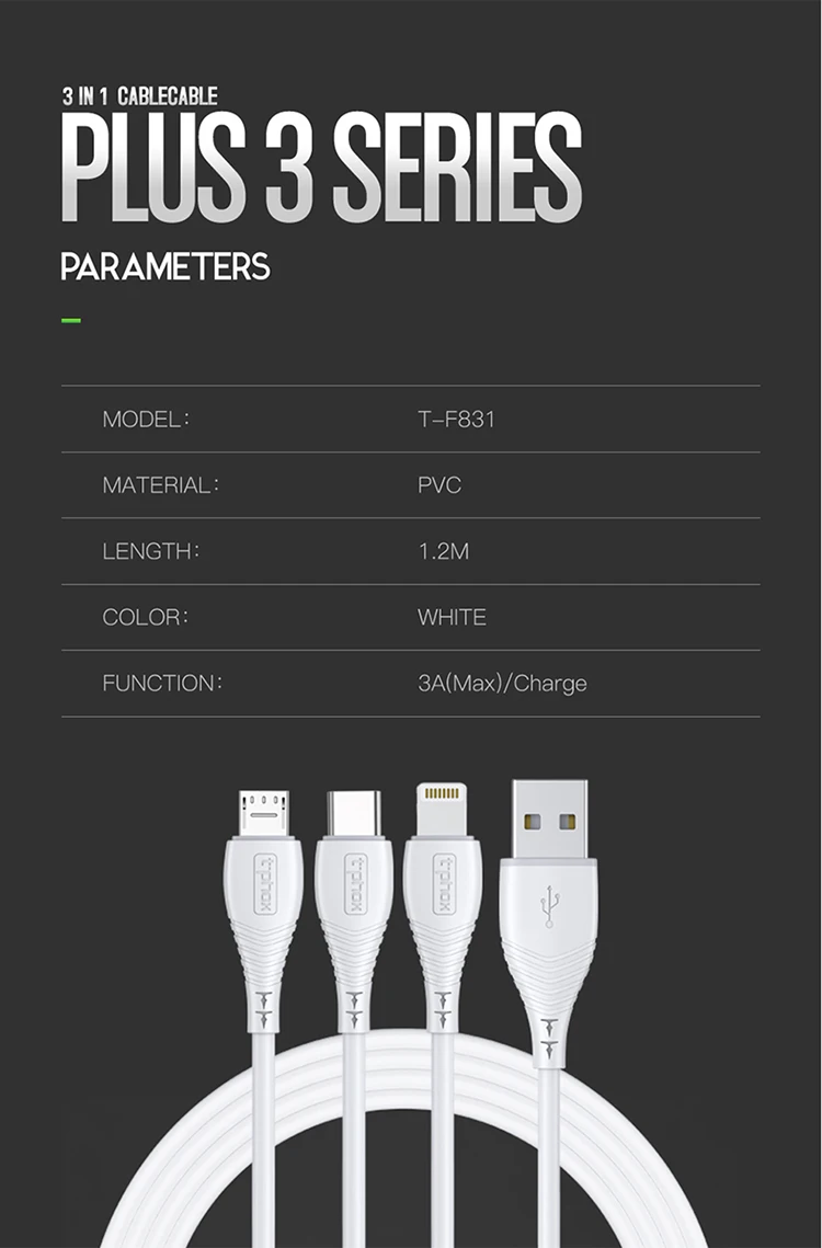 T-phox 3 в 1 USB кабель для iPhone XS XR 8 7 Micro usb type C кабель для huawei P30 Xiaomi 9 samsung S10e USB C зарядный кабель