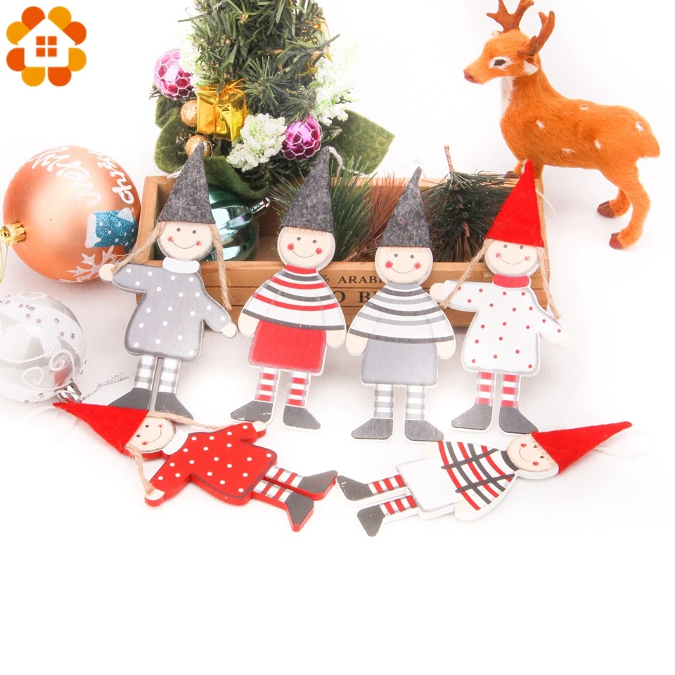 

2PCS Wooden Christmas Boy/Girl Doll 3 Color Pendant Ornaments For Home Christmas Party Xmas Tree Ornaments Kids Gifts Decoration