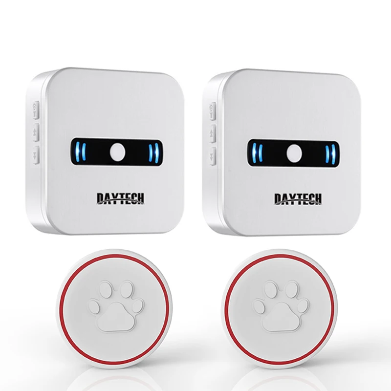 Беспроводной дверной звонок DAYTECH, будильник, беспроводное кольцо, дверной звонок, светодиодный световой сигнал, сенсорная кнопка, умный дом, добро пожаловать, кнопка вызова домашних животных - Цвет: 2 Receiver 2 Button