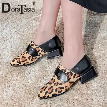 

DORATASIA 33-40 Brand New Horsehair Cow Leather Ladies Chunky Heels Pumps Women Casual Party Pumps Leopard Black Shoes Woman