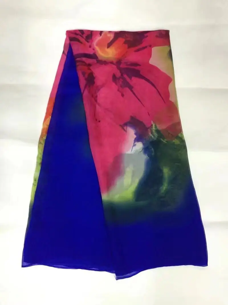 Чистый натуральный шелк тутового шелка шифон цветочная ткань с принтом материал нашивка женское платье GHD13