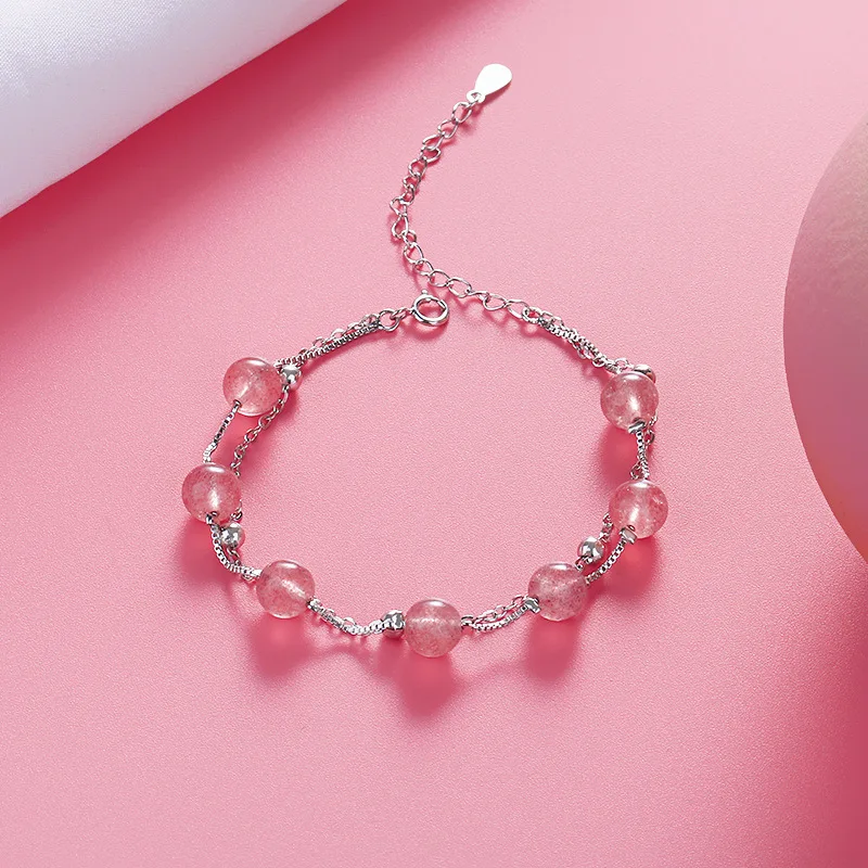 

Double Layer Strawberry Crystal Bracelets Women's Korean-style Simple MORI Series Recruit Peach Blossom Pink Crystal Hand Jewelr