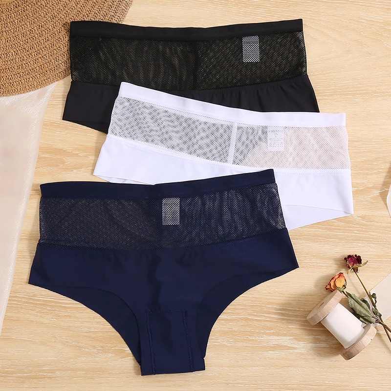 3PCS/Set M-XL Perspective High Waist Women's Panties Seamless Underwear Women See-Through Underpants Girls Intimates Lingerie plus size underwear