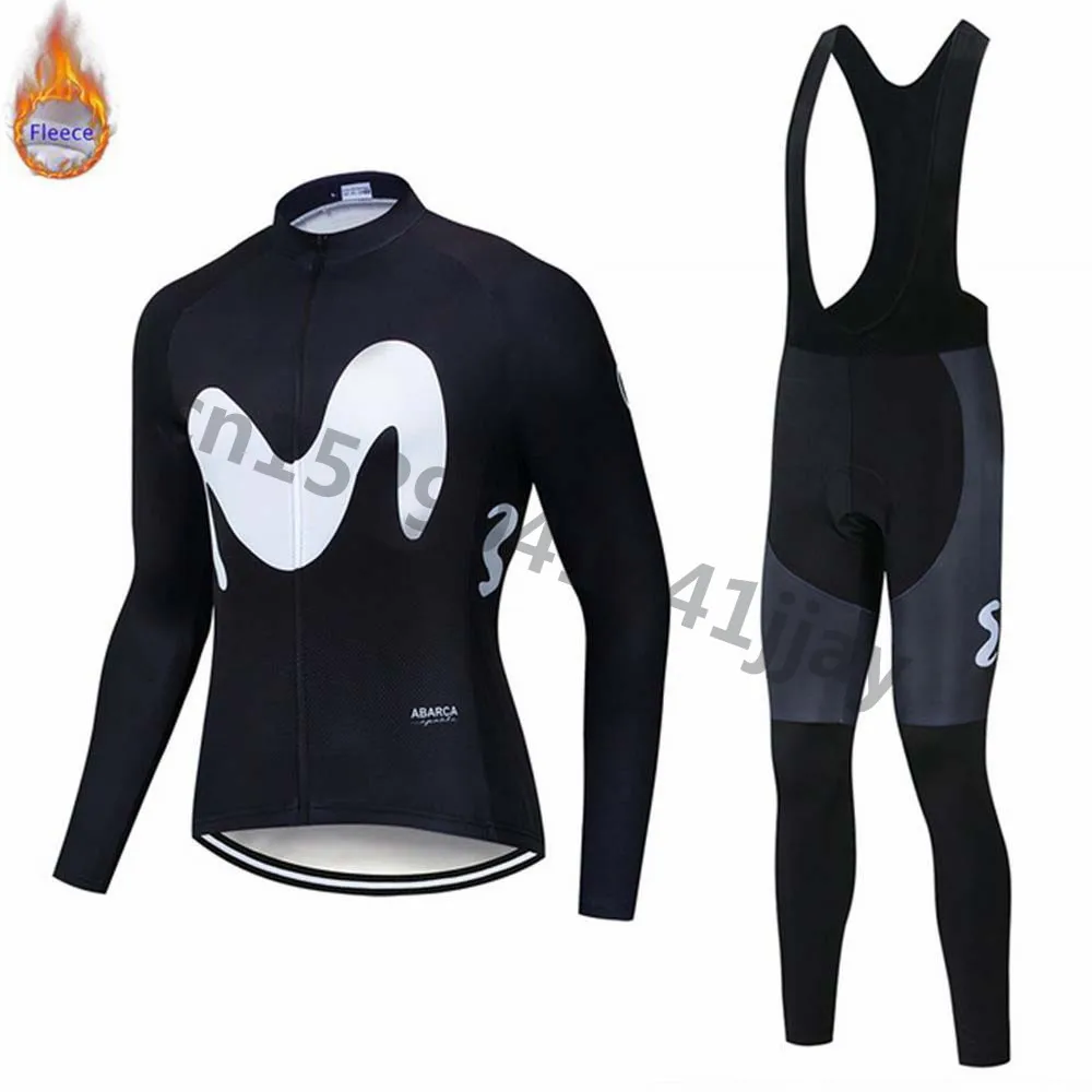 

2019 Movistar Winter Thermal Fleece Cycling Clothing Pro team Long Sleeve Outdoor Riding MTB Cycling Jersey Set Ropa Ciclismo