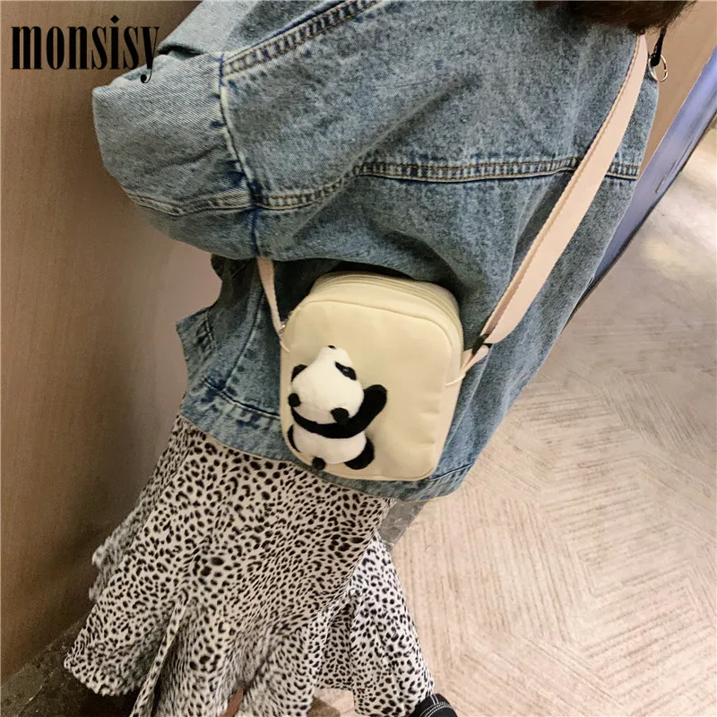 Monsisy Детский кошелек для монет, холщовые сумки через плечо для мальчиков и девочек, сумочка куклы с пандой, детские сумки-мессенджеры, кошелек для монет