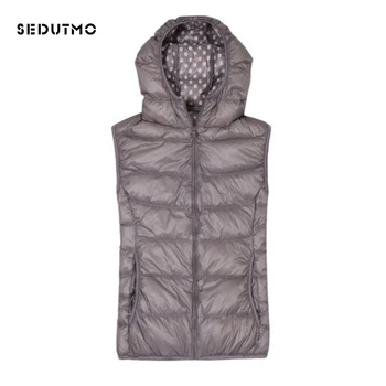 

SEDUTMO Winter Dot Plus Size 5XL Women Duck Down Coat Vest Ultra Light Short Hooded Puffer Jacket Waistcoat ED857