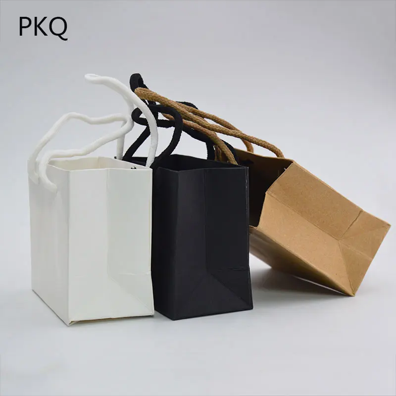 

10pcs 12*6*10cm Small Kraft Paper Packaging Gift Bag Pink/white/black/brown Cardboard Jewelry Box Craft Kraft Shopping Paper Bag
