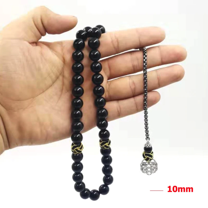 Натуральные черные Агаты четки мусульманский тасбих подарок ислам misbaha мужские Onxy молитвенные бусы 33 66 99 бусины камень четки