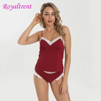 

Women Cami Pajama Set Modal Sleepwear Lace Trim Short Set with Shorts Sexy Pajama for Women Lace Sleepwear Lingerie Cami Sets