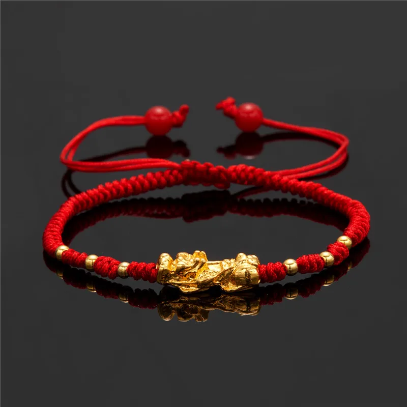 Feng Shui Good Luck Red Color Bracelet Men Women Unisex Gold Color