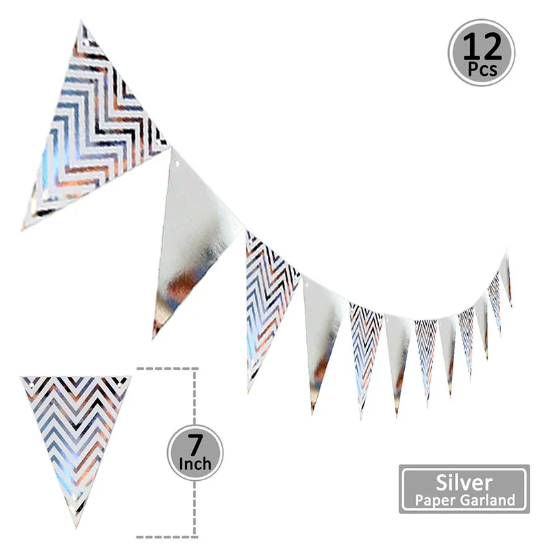 silver pennant Новинка! баннер с новогодним орнаментом из золотой бумаги с кисточками, украшения для рождественской вечеринки, украшения для дома, елки, рождественского снеговика, оленя - Цвет: silver pennant