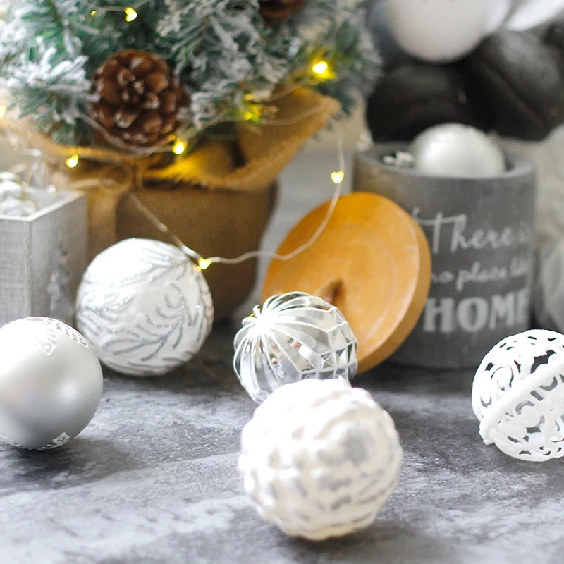 7cm Christmas Tree Decorative Ball Ornaments Pendant 12Pcs/Pack Silver Hollow Out Xmas Ball Decor Baubles for Christmas Home