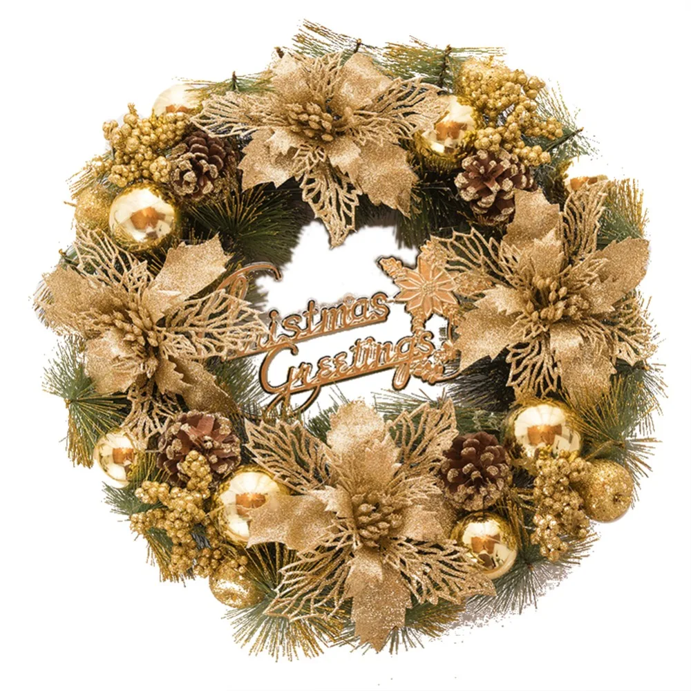 

Christmas Wreath Decoration Gold Exquisite Door Hanging Window Scene Layout Without Light String Simulation Pendant Decoration