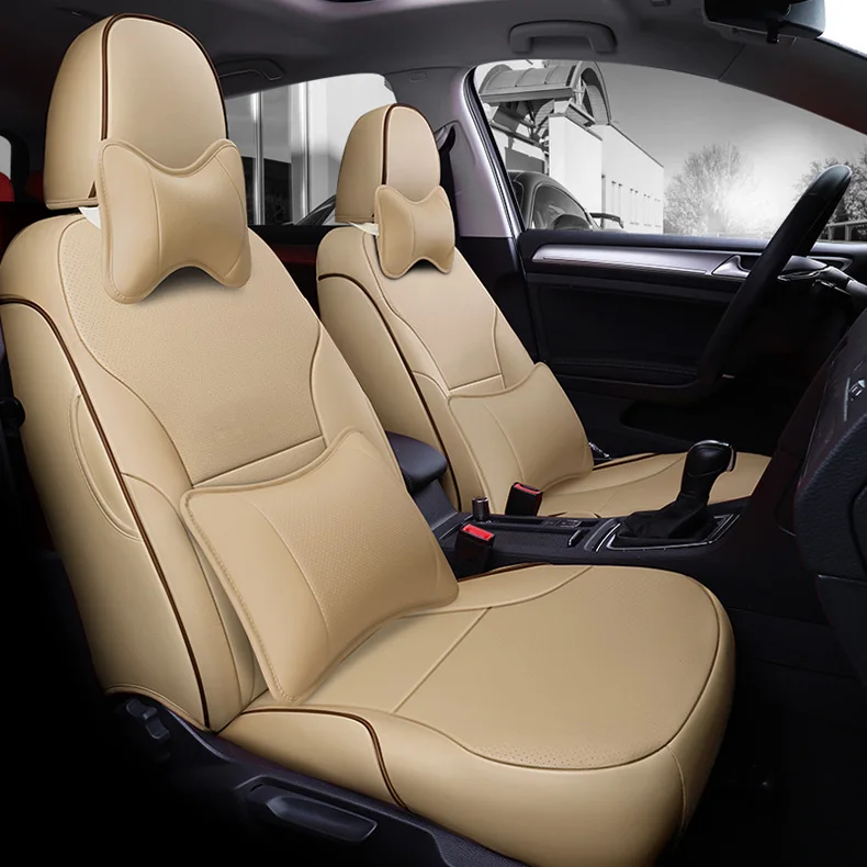 Чехлы для автомобильных сидений кожаные для volkswagen golf 4 golf 5 golf 6 golf 7 golf mk2 автомобильные аксессуары авто товары автостайлинг - Название цвета: BEIGE LUX