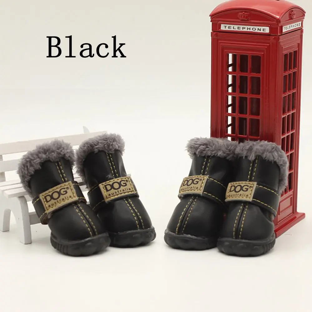 Black 4 шт./компл. Нескользящие домашние питомцы, собаки, зимняя обувь для снега и дождя; зимние Водонепроницаемый пинетки с собачкой из хлопка зимние сапоги щенков обувь Cachorro обувь - Цвет: Black
