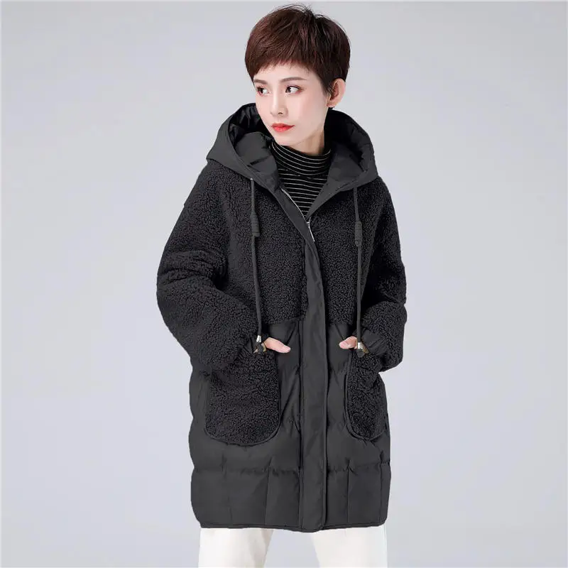 Black Parkas Новое пуховое хлопковое пальто, женские парки с капюшоном, свободная зимняя куртка, женская одежда, теплые плотные зимние пальто для женщин, s Мягкий 4XL Q2127 - Цвет: Black Parkas
