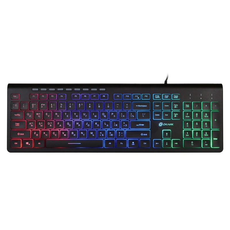 Клавиатура Oklick 490ML черный USB slim Multimedia LED