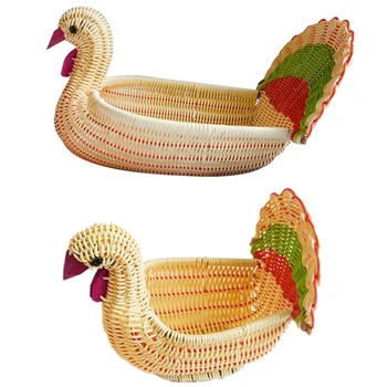 

Turkey Shape Rattan Tabletop Snack Basket Fruit Storage Home Decoration