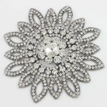 

1x Flower Clear Rhinestone Gun Balck Applique Sew-on Trim Bridal Craft Decor DIY