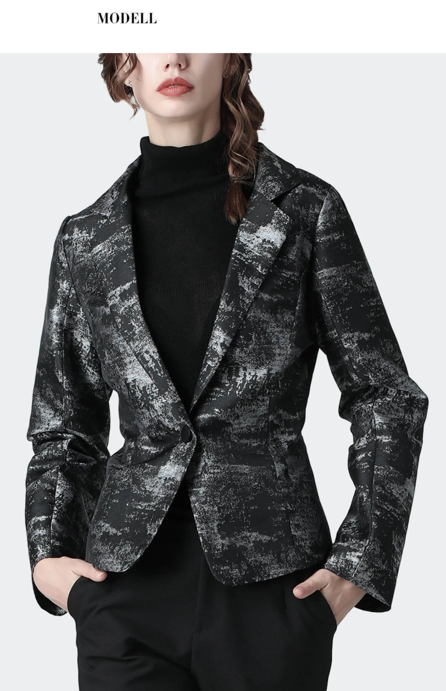 Casual Women Blazer Plus Size Gray Printed Vintage England Style Warm Thick Winter Coat Slim Ladies Office Single-Button Blazers
