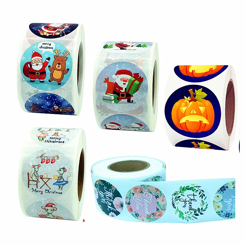1.5 inch Kawaii Cute Christmas thank you Stickers Pumpkin Sealing Halloween Sticker Roll for gift packaging decoration 100pcs - Image 2